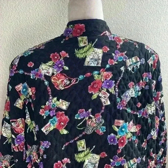 Vintage‎ Quilted Black Jacket Coat Women’s 2X Multicolor Pockets - Picture 9 of 10